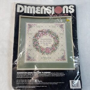 Vintage Dimensions Stamped Cross Stitch Kit Grandchildren Are Like Flowers #3117